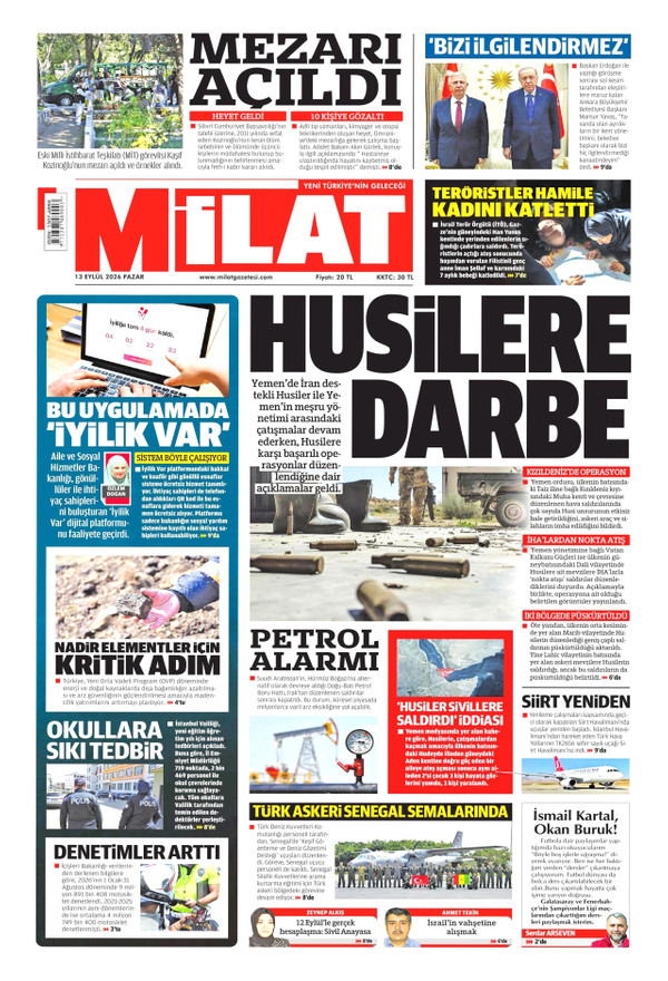 Milat gazetesi ön sayfası