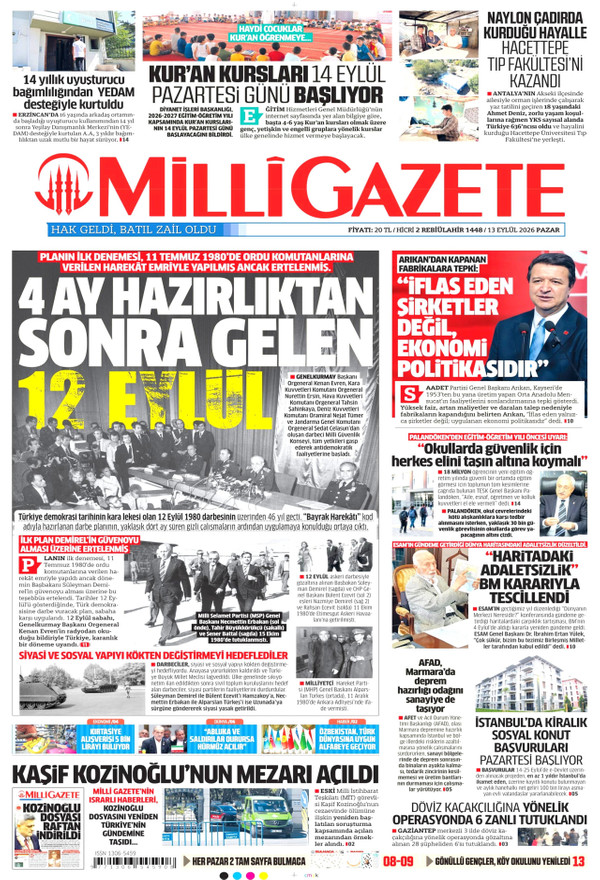 Milli Gazete gazetesi ön sayfası