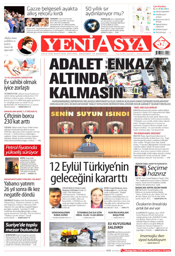 Yeni Asya gazetesi ön sayfası