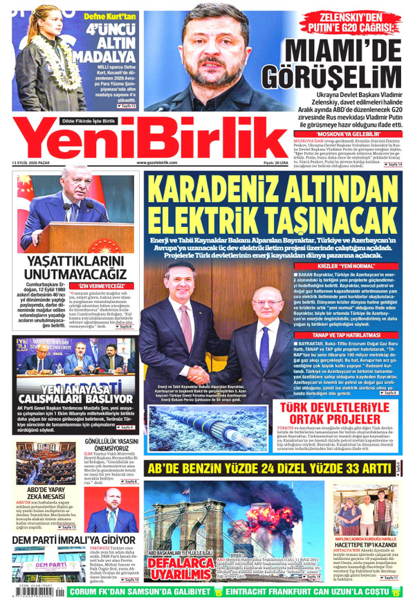 YeniBirlik gazetesi ön sayfası
