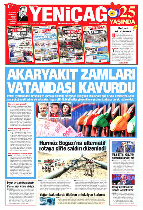 Yeniçağ gazetesi ön sayfası