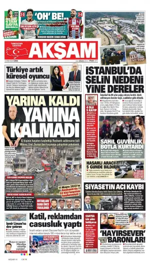 Akşam gazetesi ön sayfası