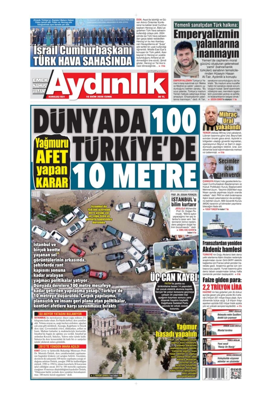 Aydınlık gazetesi ön sayfası