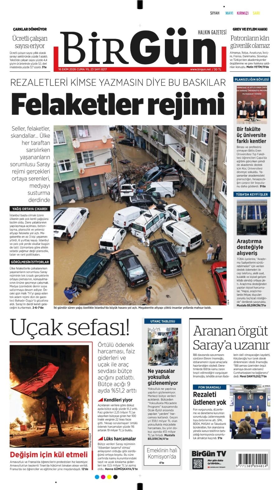 Birgün gazetesi ön sayfası
