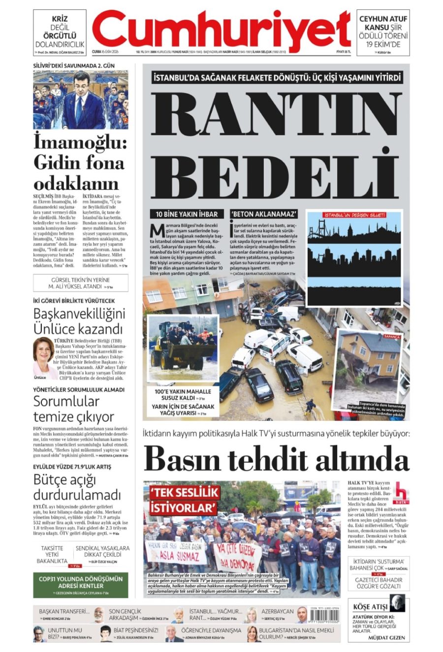 Cumhuriyet gazetesi ön sayfası