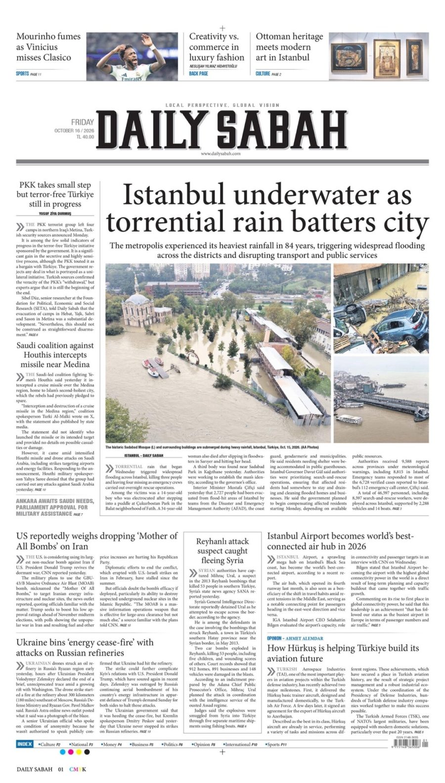 Daily Sabah gazetesi ön sayfası