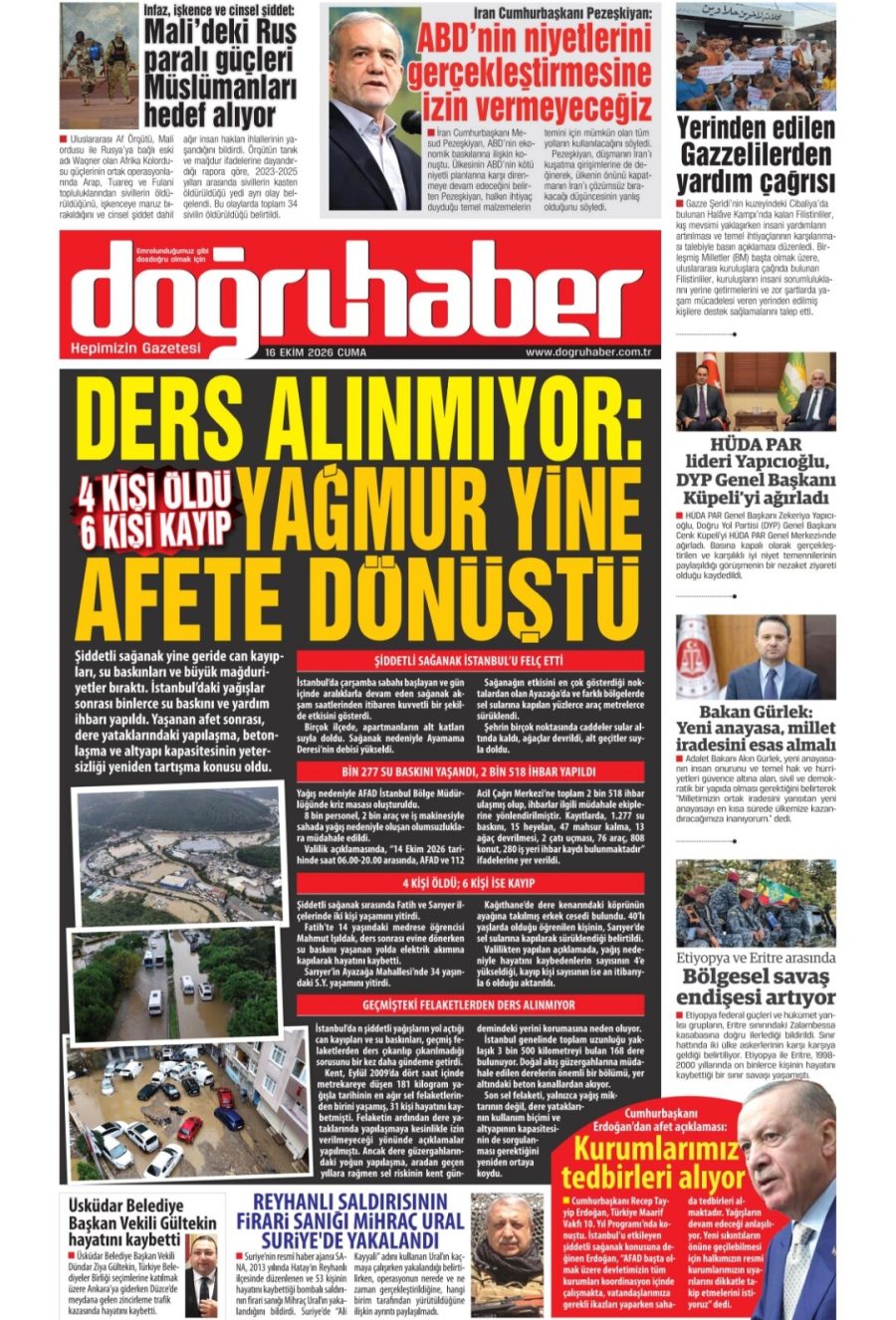 Doğru Haber gazetesi ön sayfası