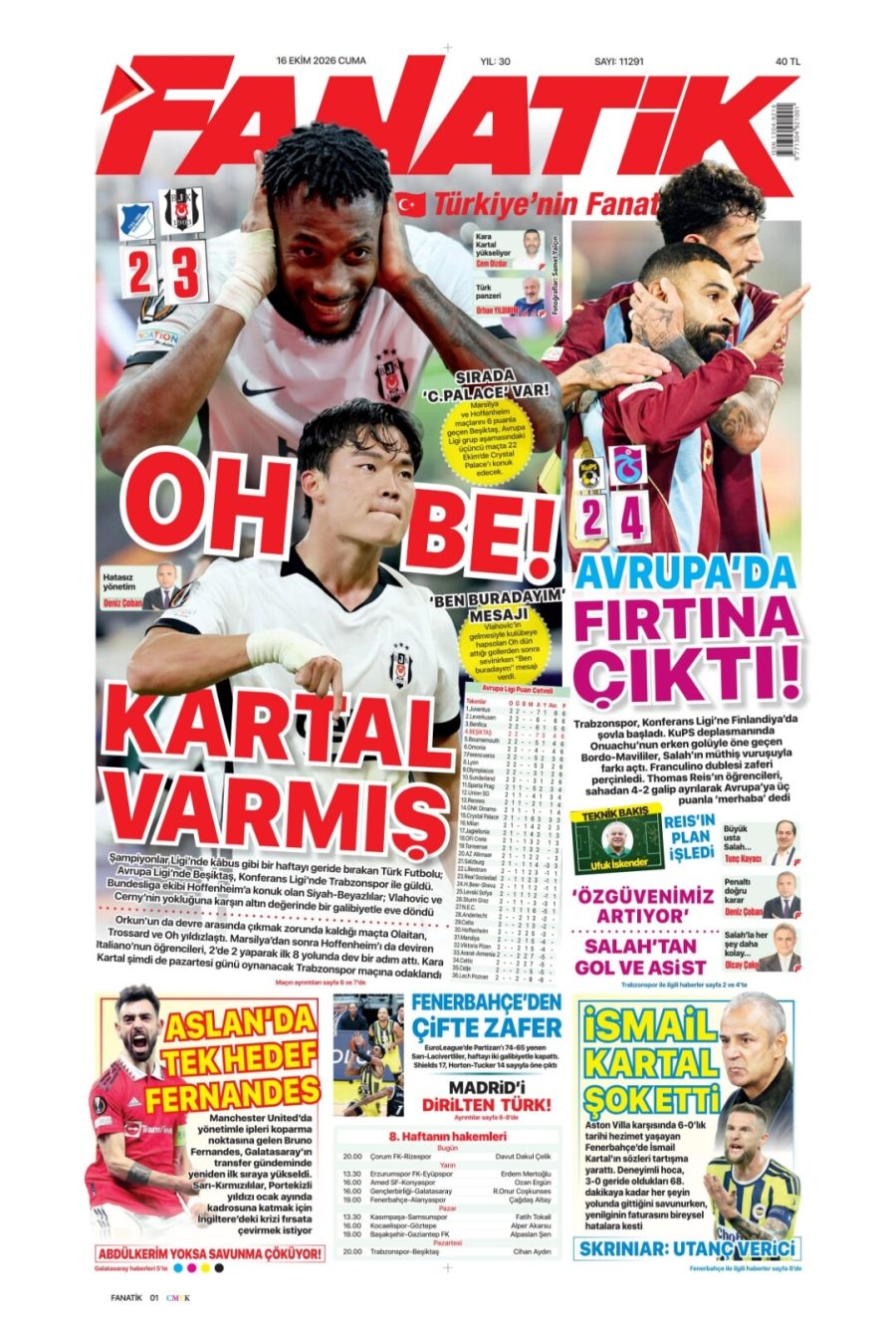 Fanatik gazetesi ön sayfası