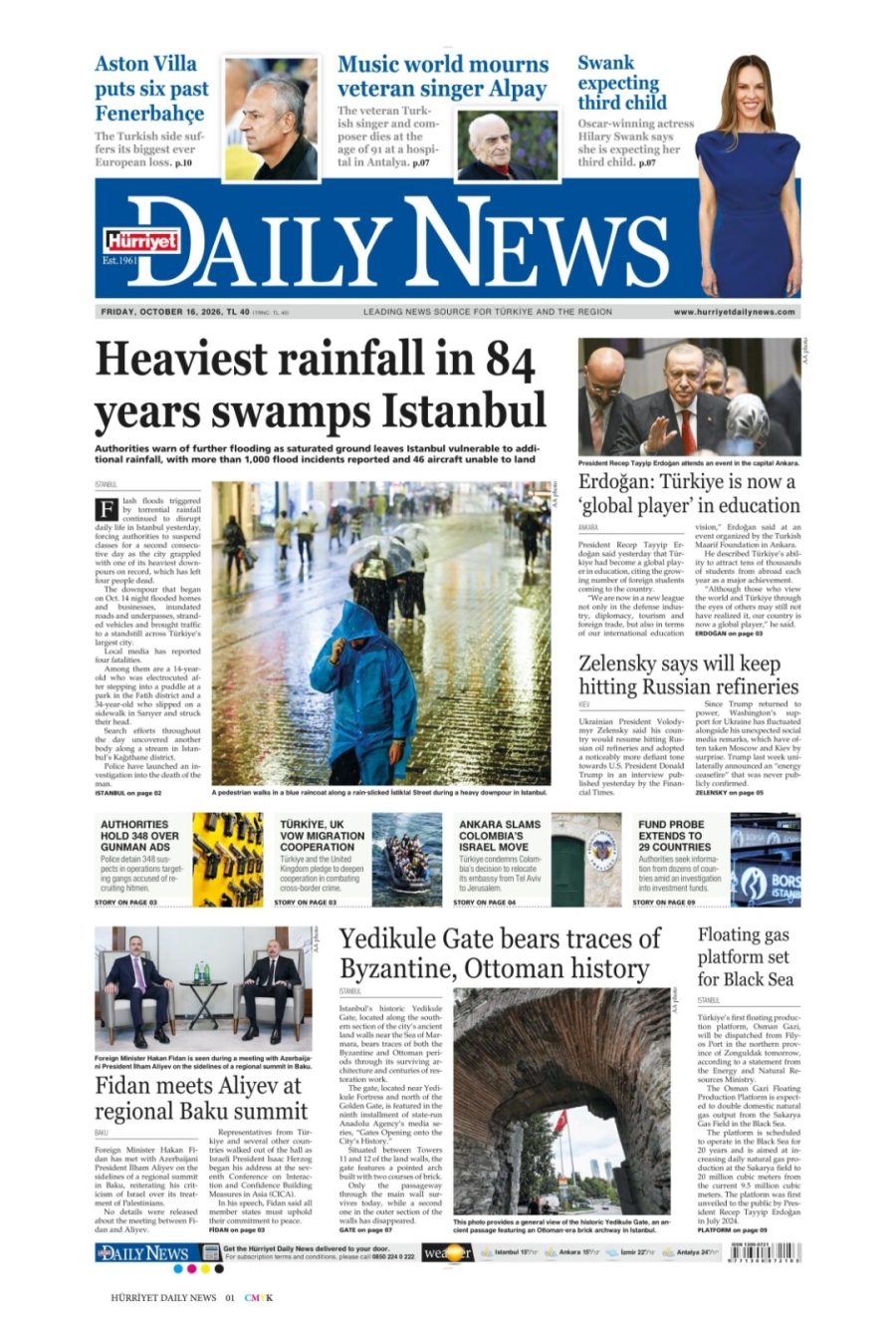 Hürriyet Daily News gazetesi ön sayfası