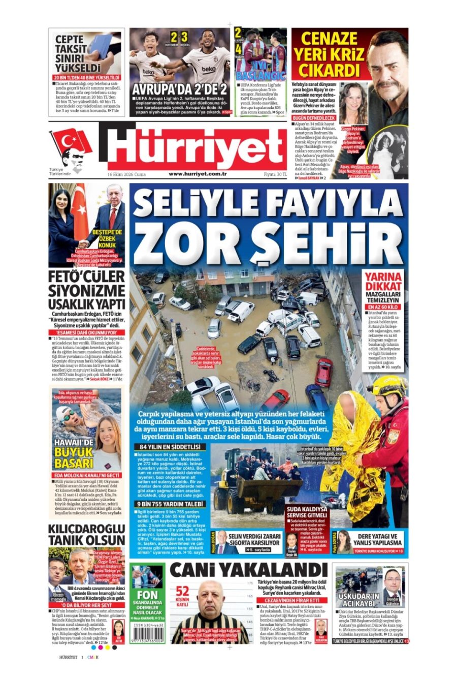 Hürriyet gazetesi ön sayfası