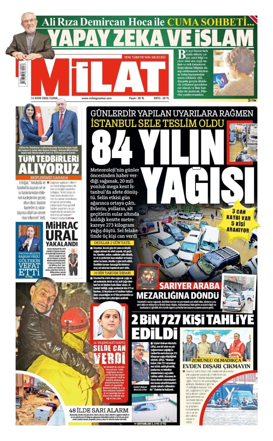 Milat gazetesi ön sayfası