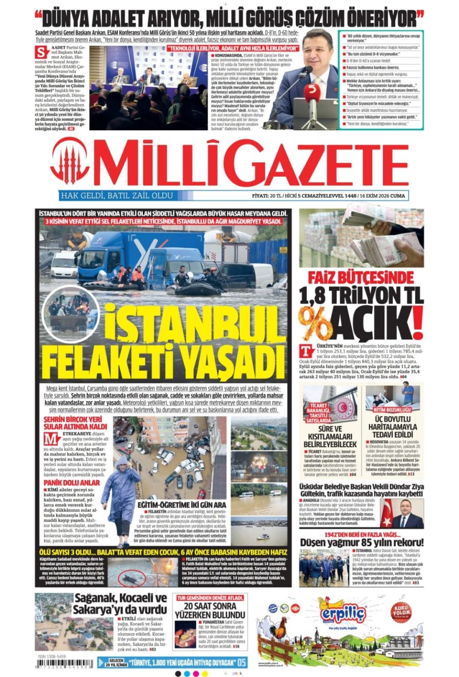 Milli Gazete gazetesi ön sayfası