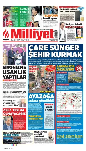 Milliyet gazetesi ön sayfası