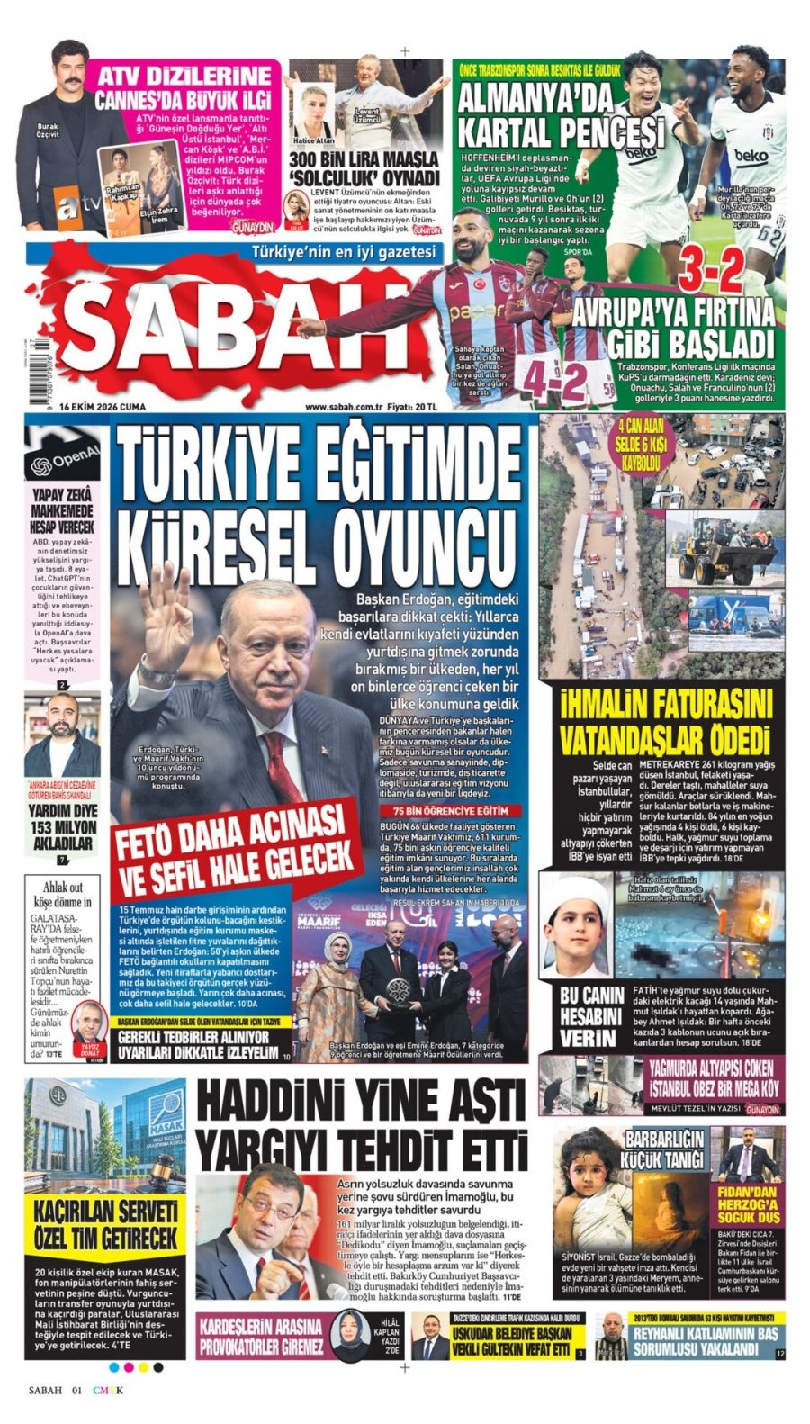 Sabah gazetesi ön sayfası