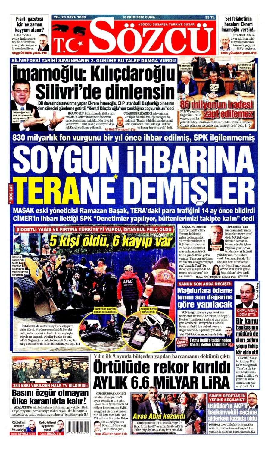 Sözcü gazetesi ön sayfası