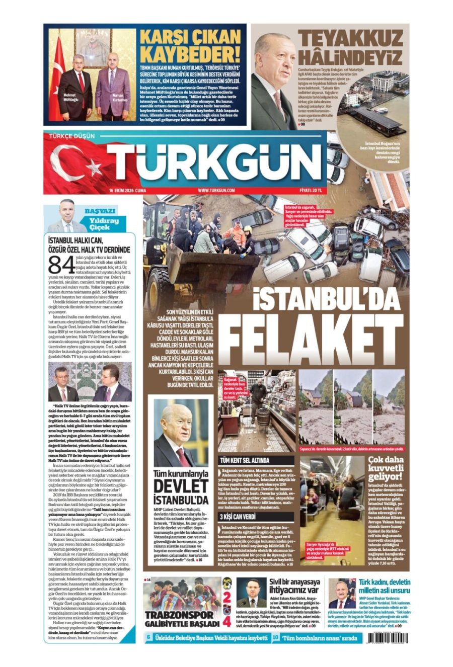 Türkgün gazetesi ön sayfası