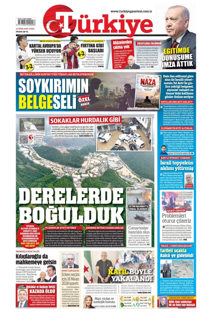 Türkiye gazetesi ön sayfası