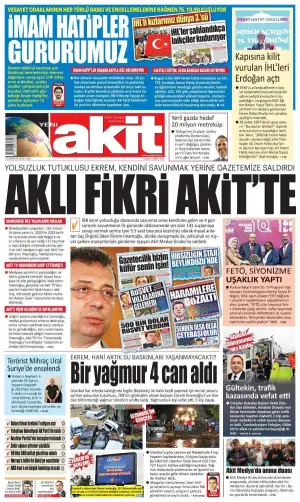 Yeni Akit gazetesi ön sayfası