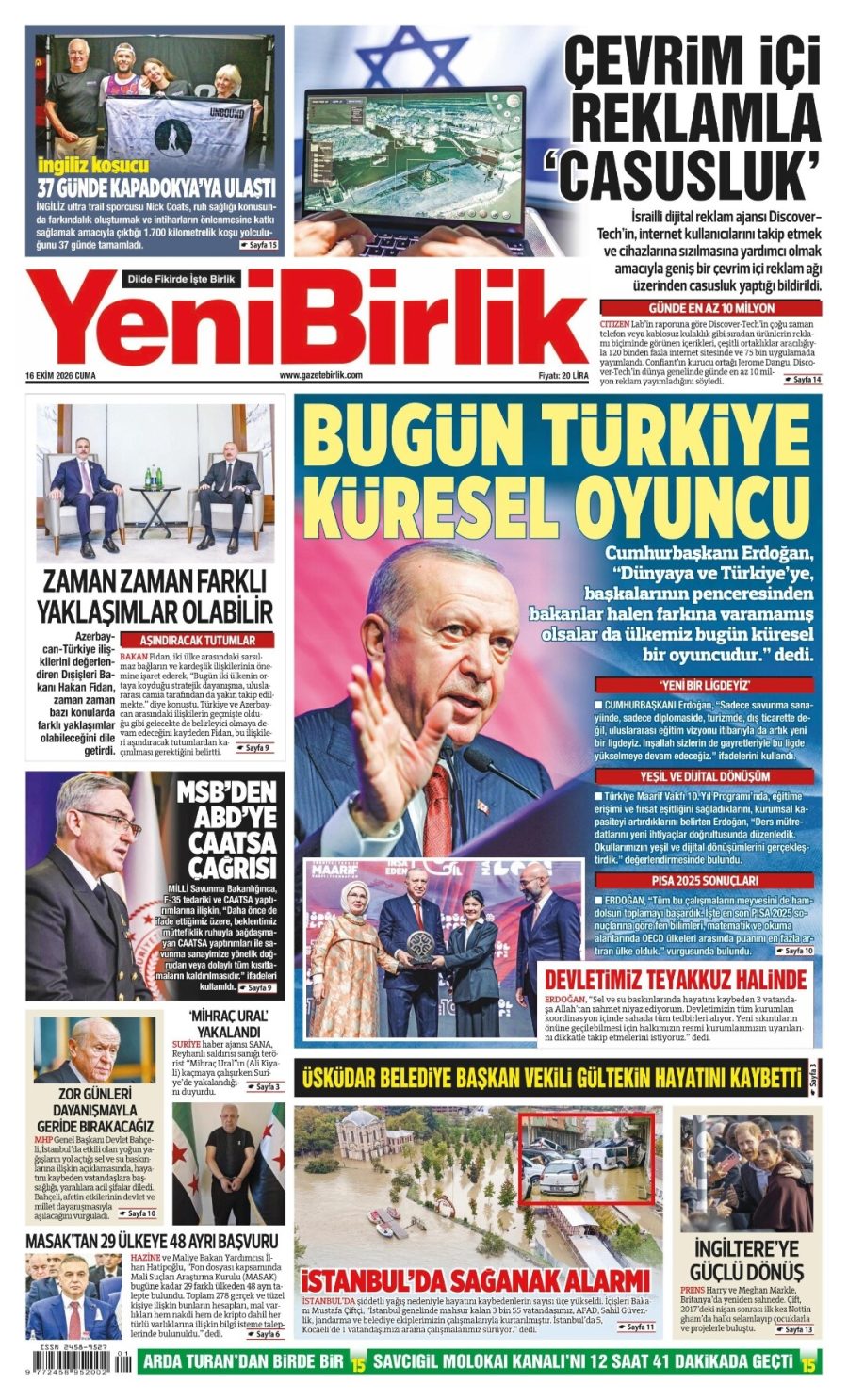 Yeni Birlik gazetesi ön sayfası