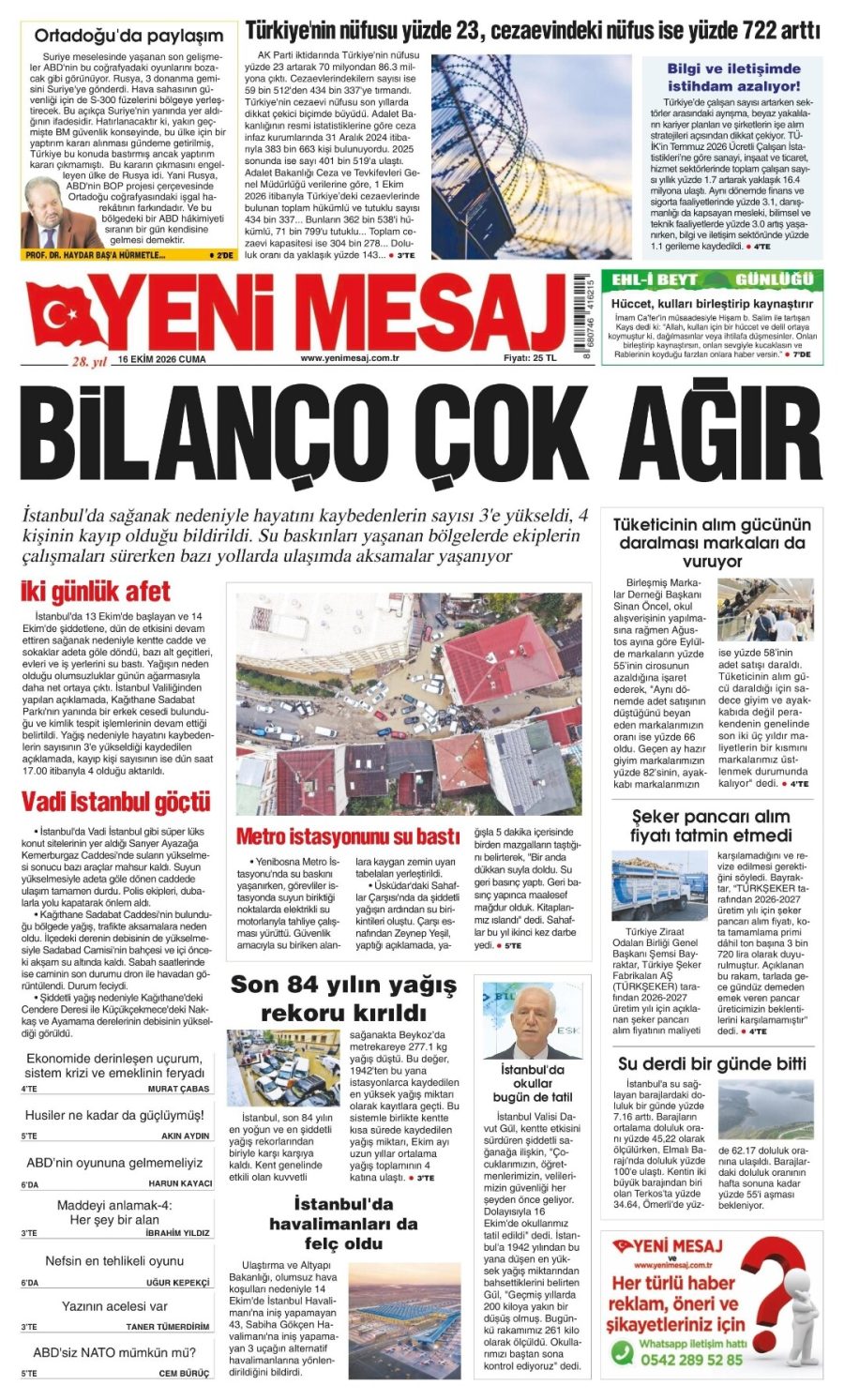 Yeni Mesaj gazetesi ön sayfası