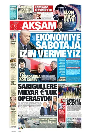 Akşam gazetesi ön sayfası