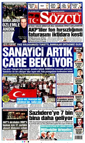 Sözcü gazetesi ön sayfası