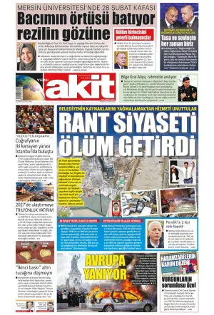 Yeni Akit gazetesi ön sayfası