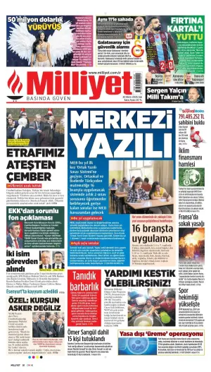 Milliyet gazetesi ön sayfası