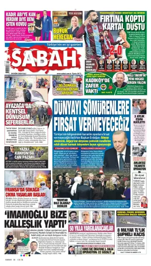 Sabah gazetesi ön sayfası