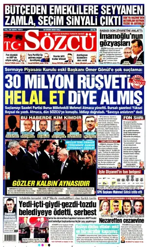 Sözcü gazetesi ön sayfası