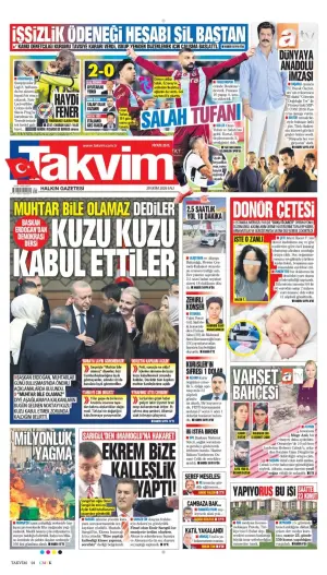 Takvim gazetesi ön sayfası