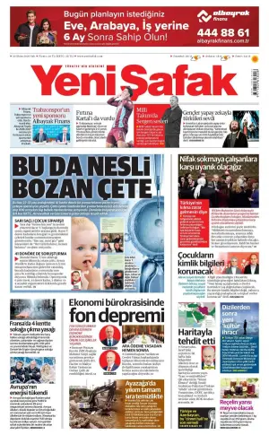 Yeni Şafak gazetesi ön sayfası