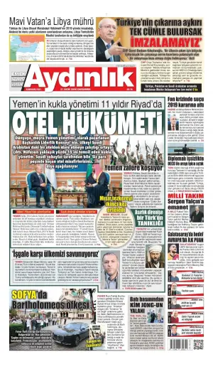 Aydınlık gazetesi ön sayfası