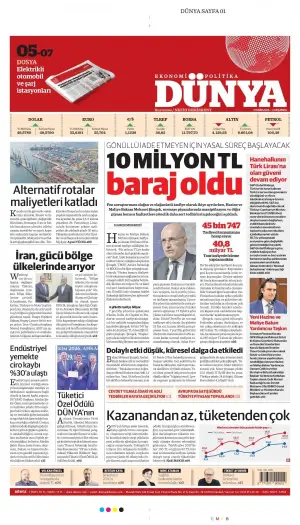 Dünya gazetesi ön sayfası