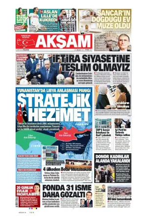 Akşam gazetesi ön sayfası