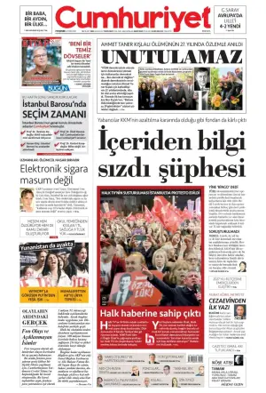 Cumhuriyet gazetesi ön sayfası