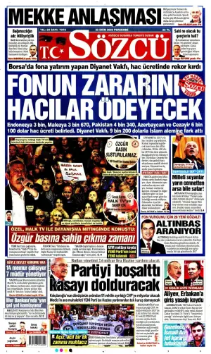 Sözcü gazetesi ön sayfası