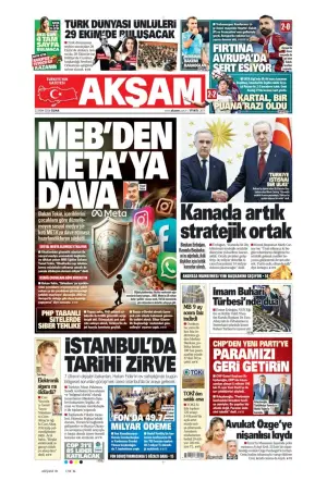 Akşam gazetesi ön sayfası