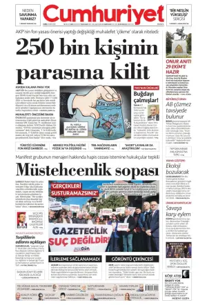 Cumhuriyet gazetesi ön sayfası