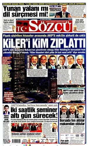 Sözcü gazetesi ön sayfası