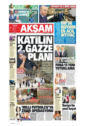 Akşam gazetesi ön sayfası