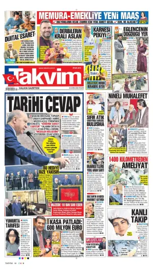 Takvim gazetesi ön sayfası