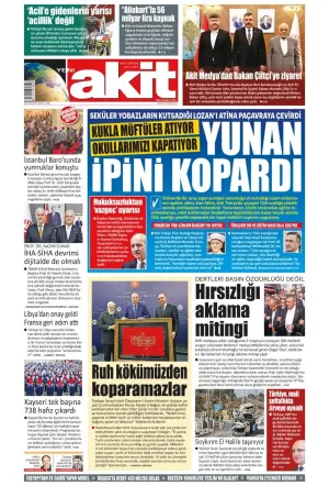 Yeni Akit gazetesi ön sayfası