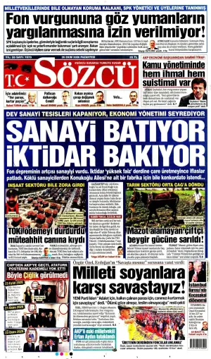 Sözcü gazetesi ön sayfası