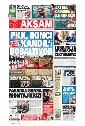 Akşam gazetesi ön sayfası