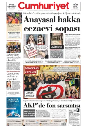 Cumhuriyet gazetesi ön sayfası