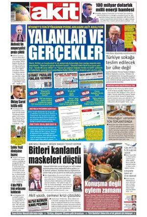 Yeni Akit gazetesi ön sayfası