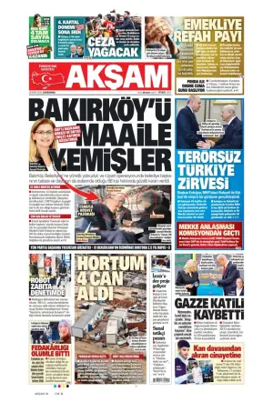 Akşam gazetesi ön sayfası