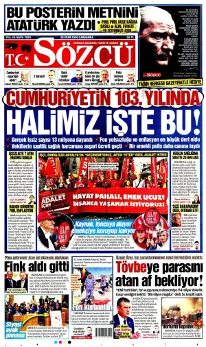 Sözcü gazetesi ön sayfası