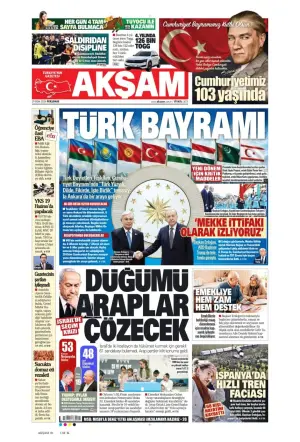 Akşam gazetesi ön sayfası